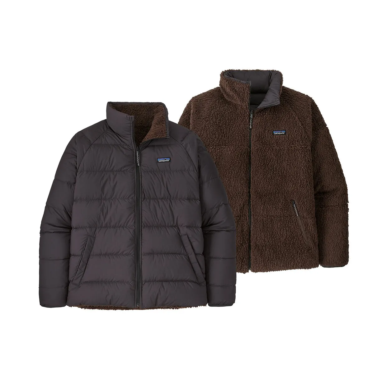 Piumino Patagonia Reversible Silent Down Fleece Nero / Marrone