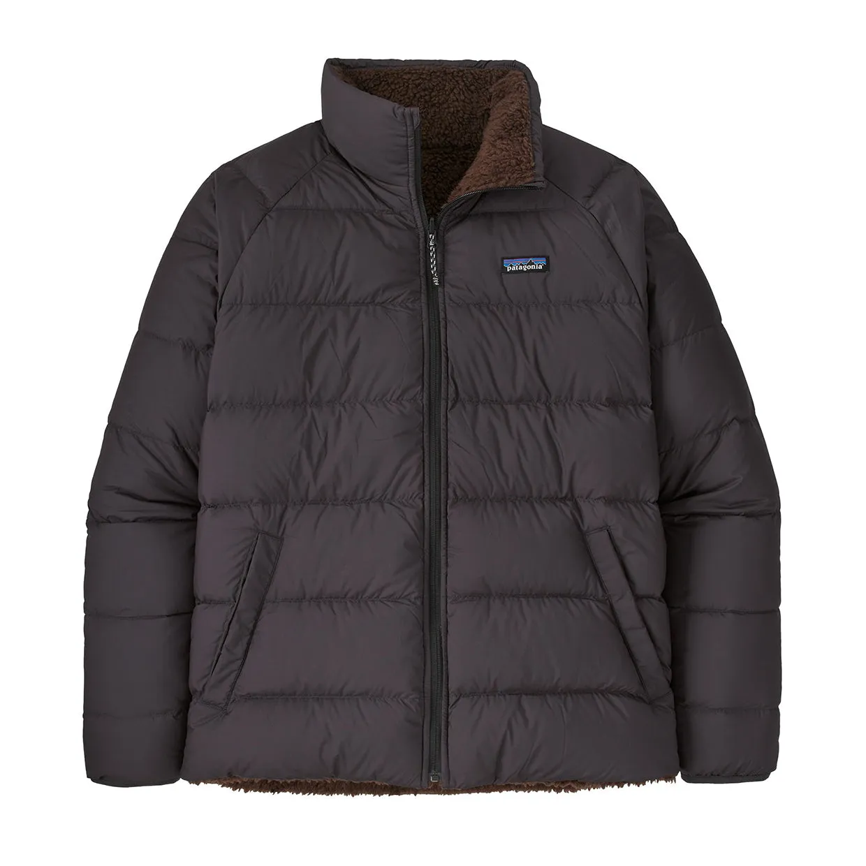 Piumino Patagonia Reversible Silent Down Fleece Nero / Marrone