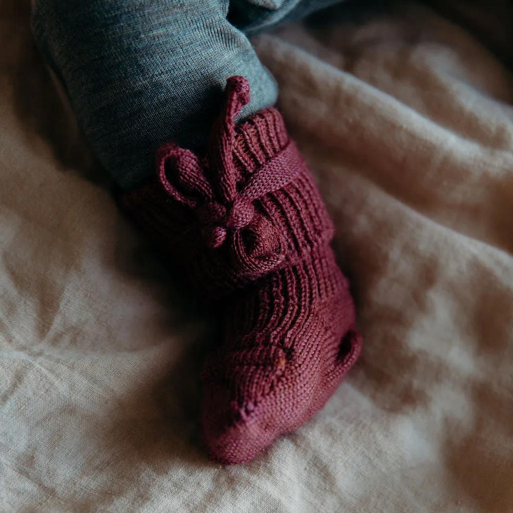 Plant Dyed Newborn Wool Baby Socks with Ties (0-3m)