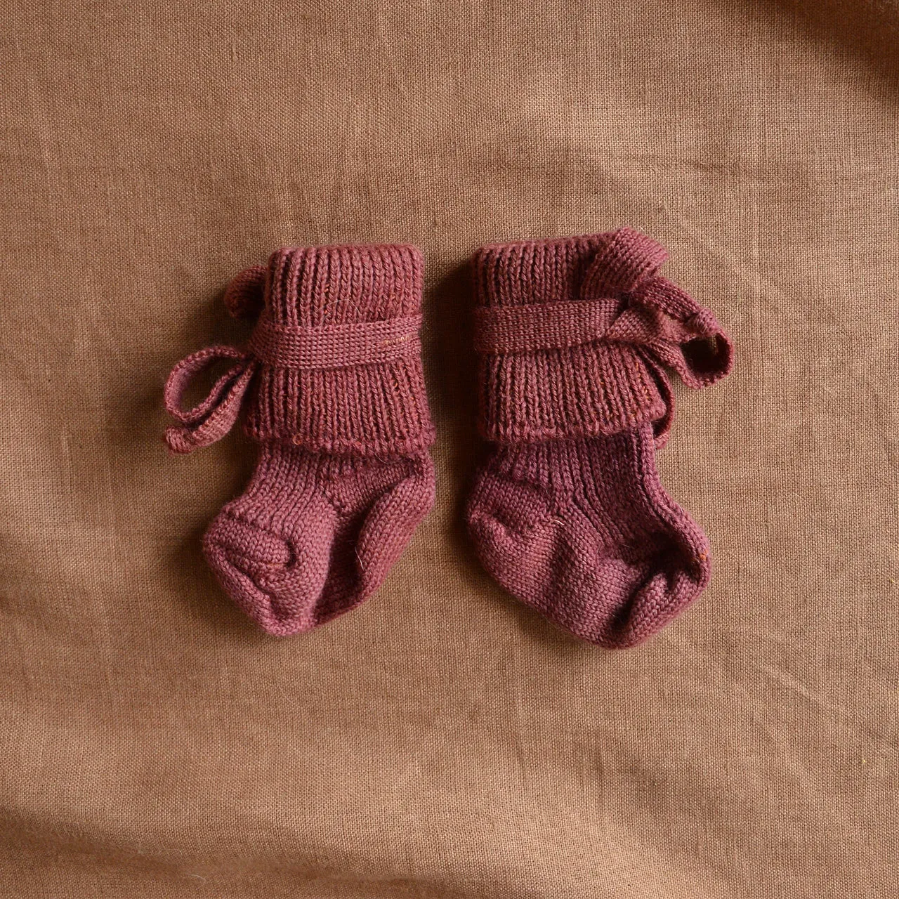 Plant Dyed Newborn Wool Baby Socks with Ties (0-3m)