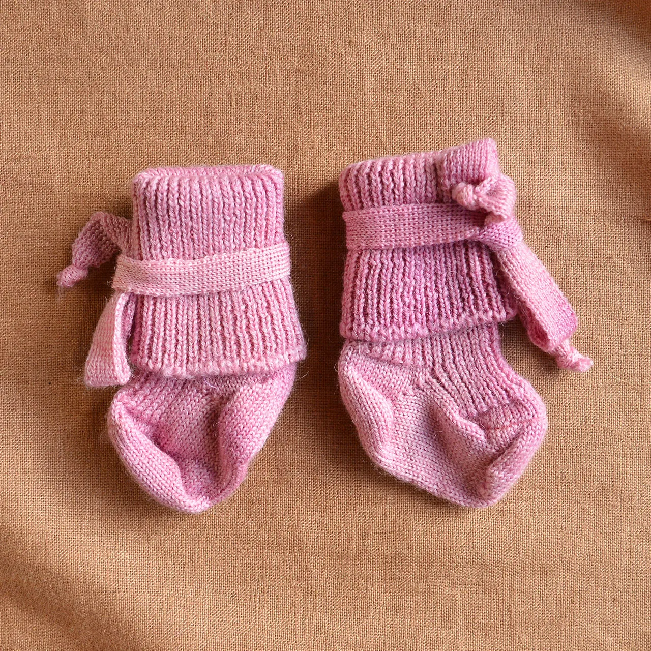 Plant Dyed Newborn Wool Baby Socks with Ties (0-3m)