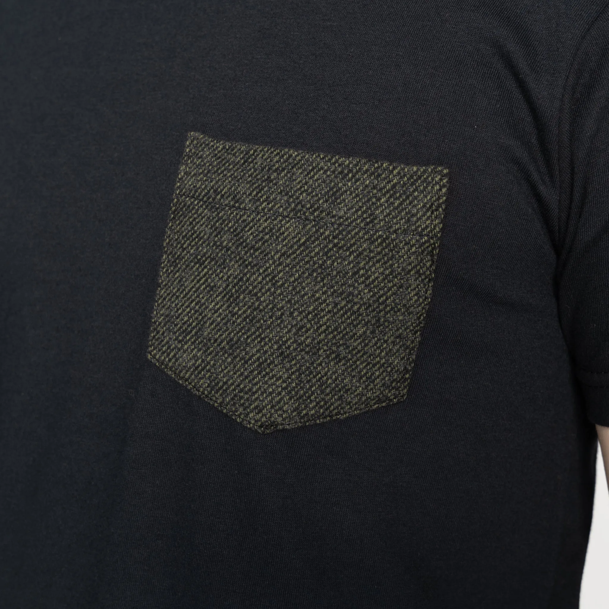 Pocket Tee - Black - Triple Yarn Twist Brushed Flannel - Forest Green