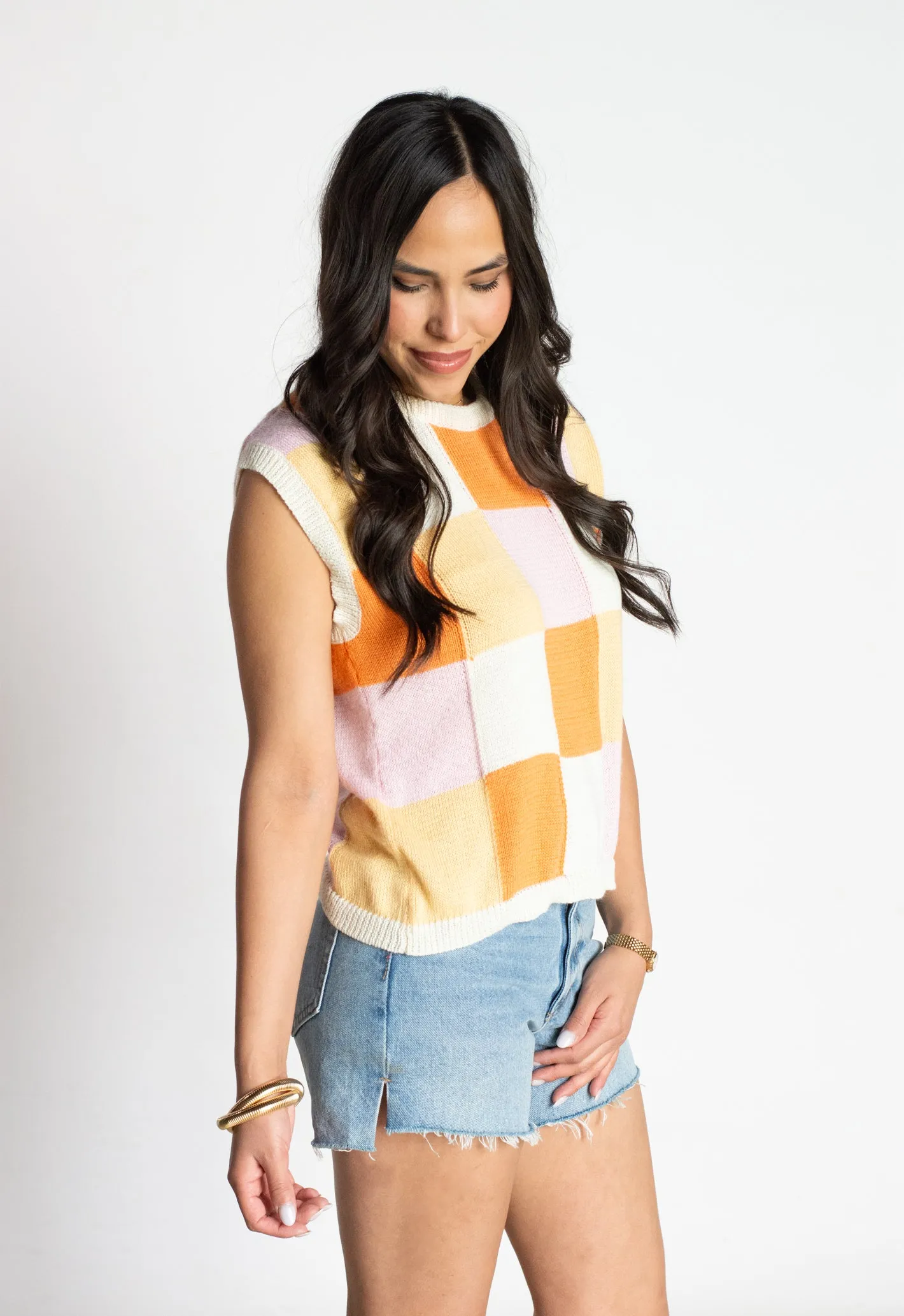 PRE-ORDER: Fun Flirt Color Block Checker Top