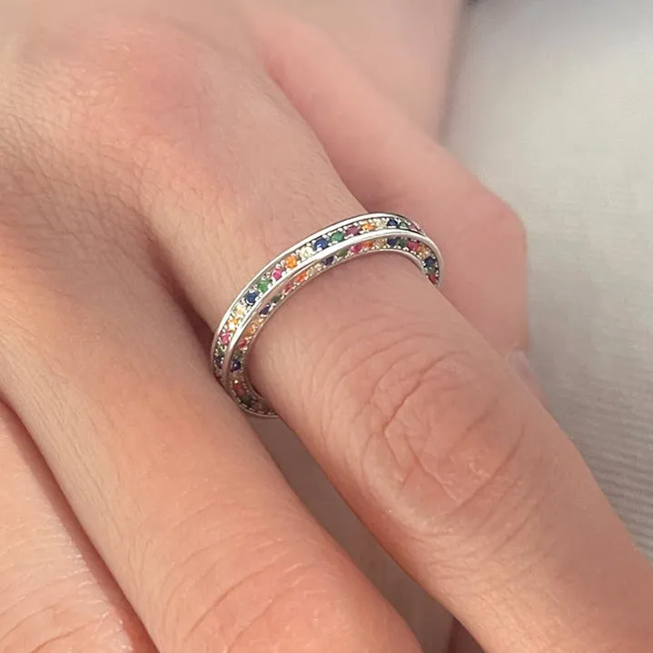 Rainbow Female Adjustable Ring Band In Sterling Silver