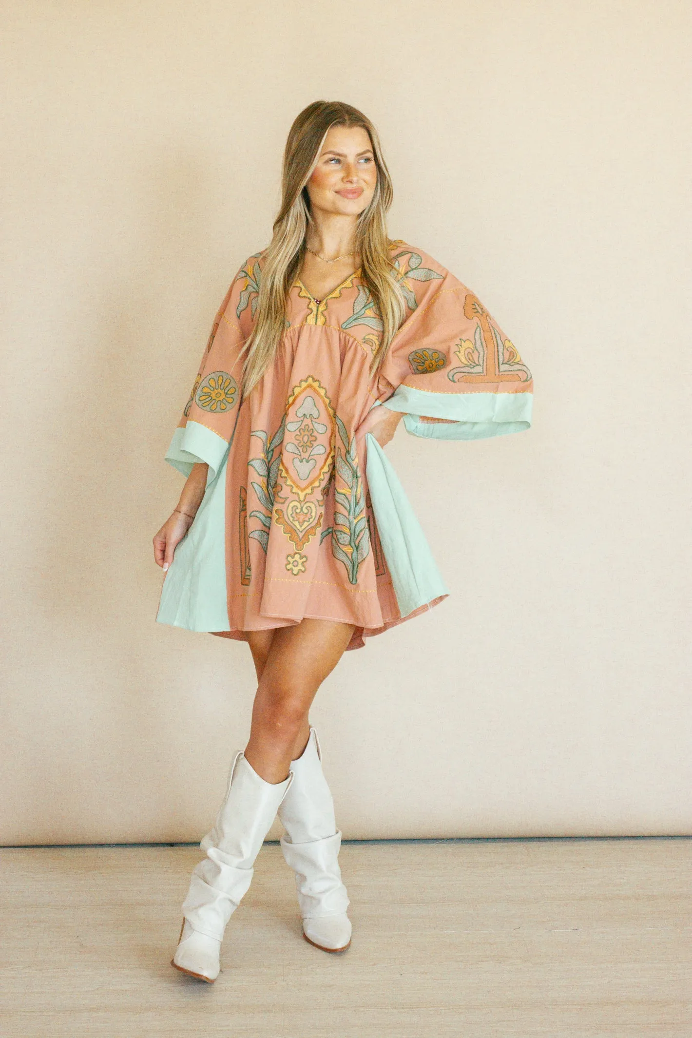 Reveal Your Heart Terra Cotta Embroidery Dress