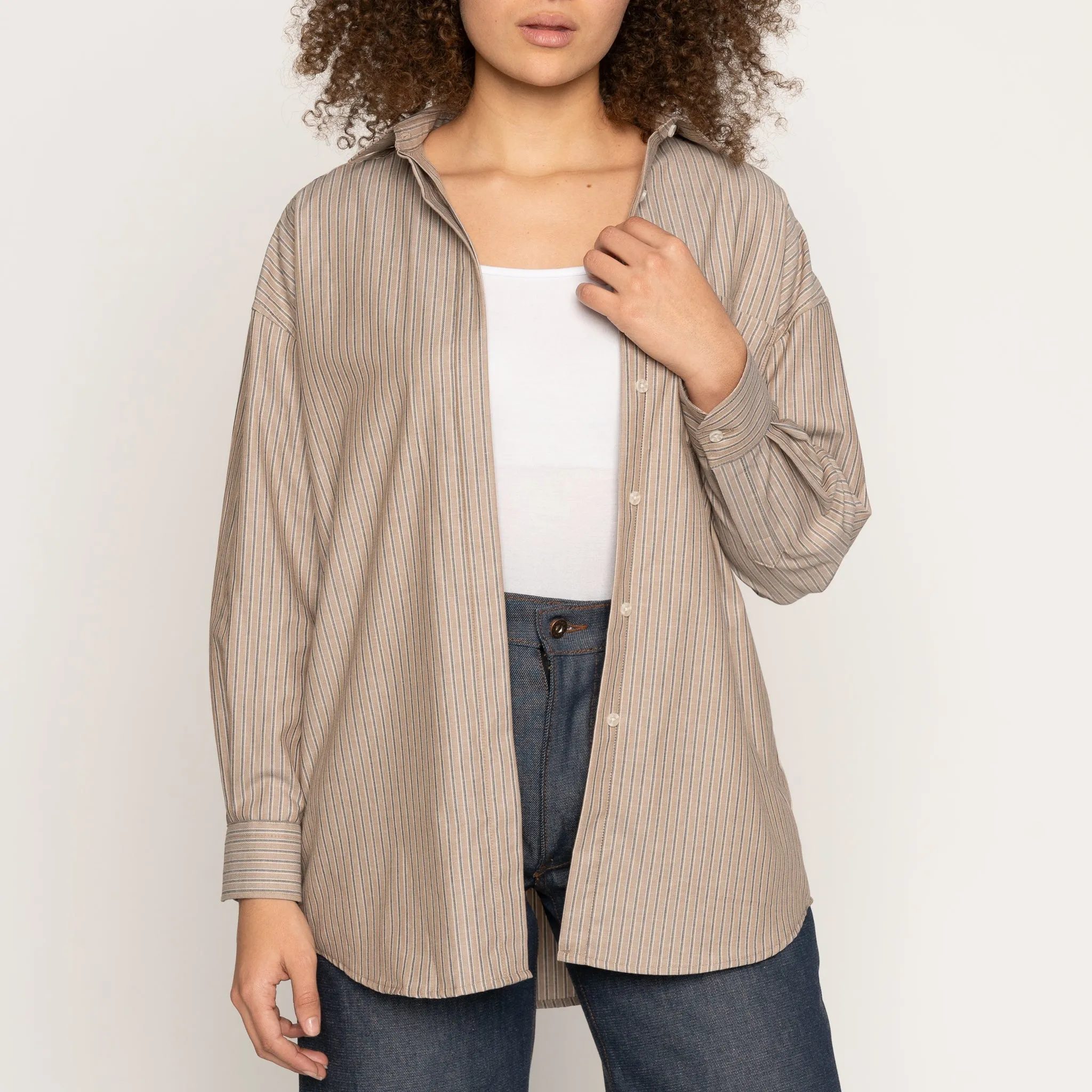 Roomy Shirt - Soft Finish Classic Stripe - Taupe