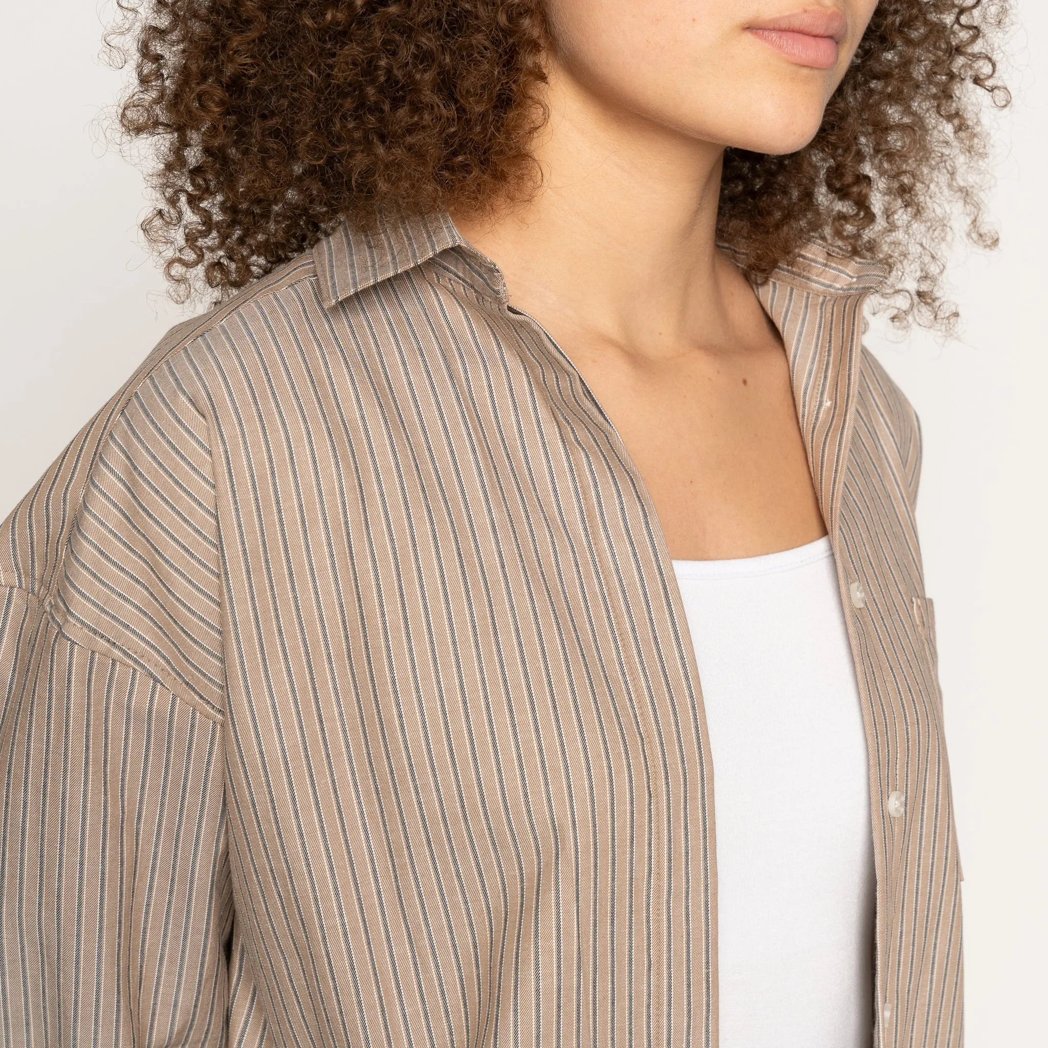 Roomy Shirt - Soft Finish Classic Stripe - Taupe