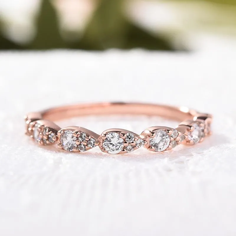 Rose Golden Tone Pear Design Stackable Wedding Band