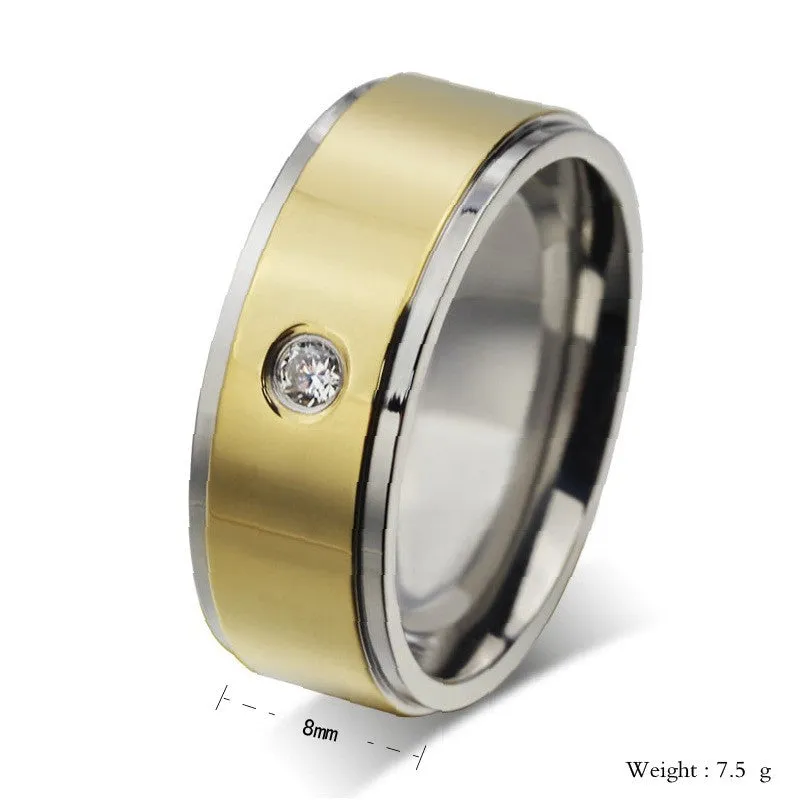 Round Cut Gold and Silver Titanium Steel Men's Wedding Band