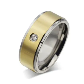 Round Cut Gold and Silver Titanium Steel Men's Wedding Band