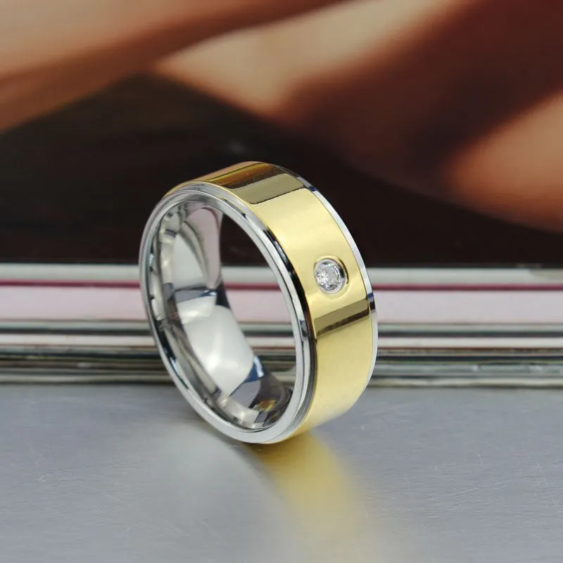 Round Cut Gold and Silver Titanium Steel Men's Wedding Band