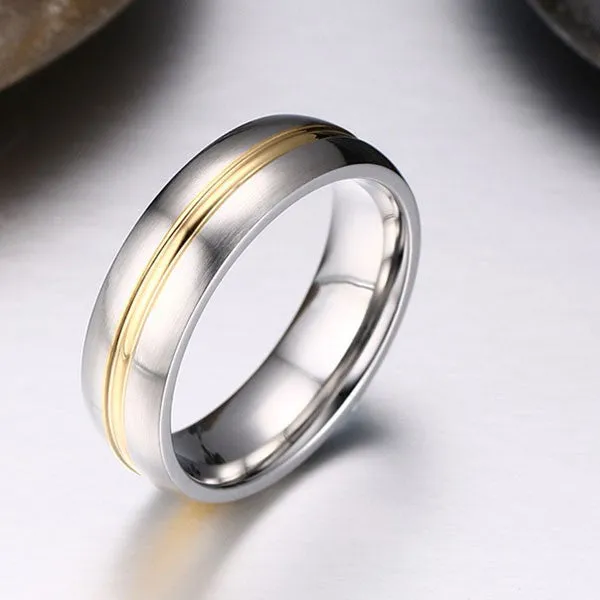 Simple Design Gold Inlay Titanium Wedding Band For Men