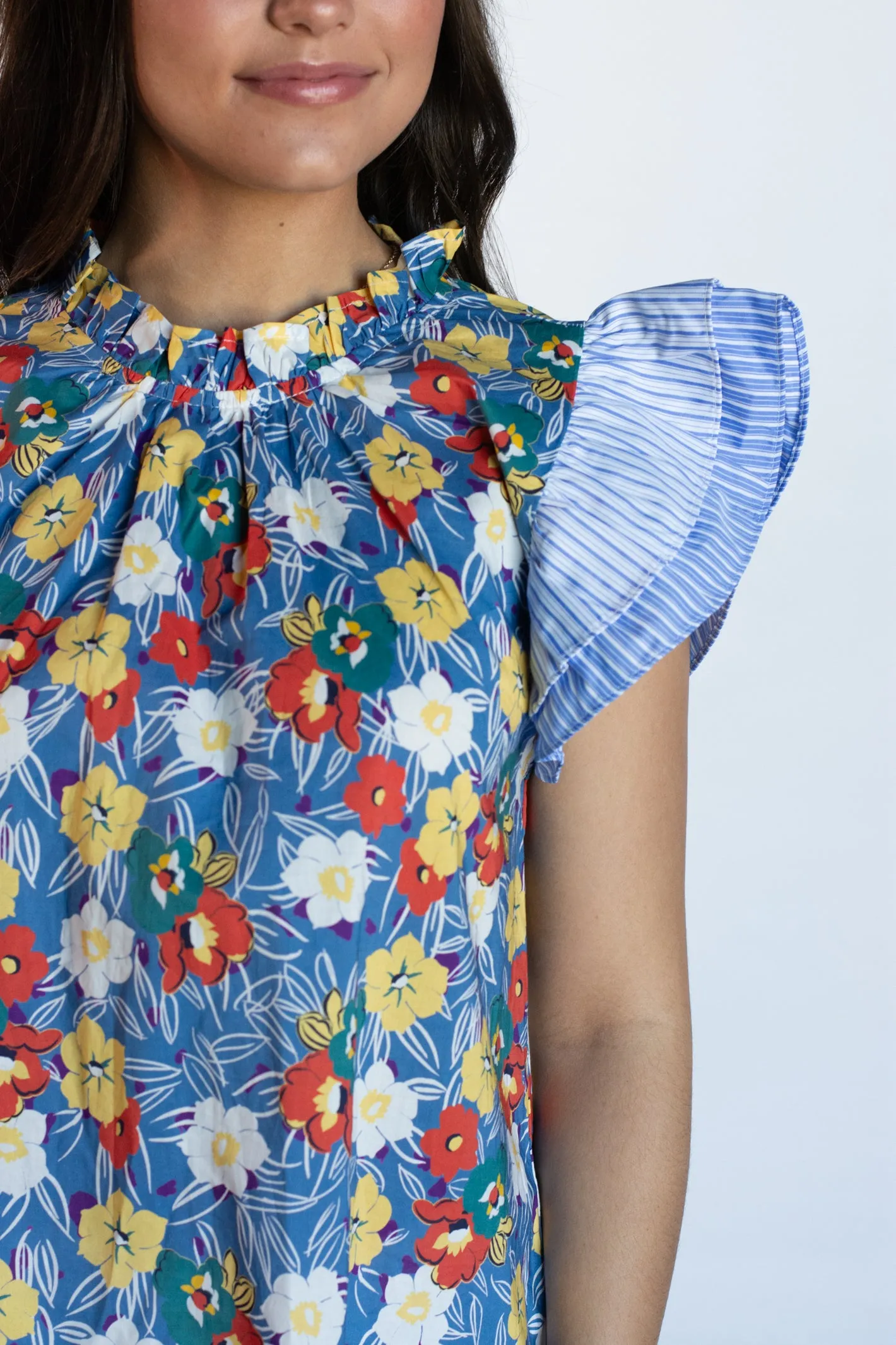 Unexplained Words Blue Floral Top