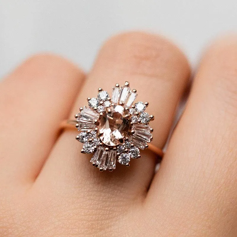 Vintage Cluster Oval Cut Engagement Ring In Rose Golden Tone